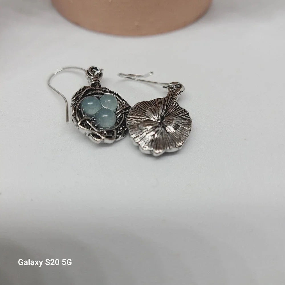 Bird Nest Earrings Blue Eggs Silver Tone‎ Dangle Drop Women's Jewelry NWOT - Picture 3 of 5